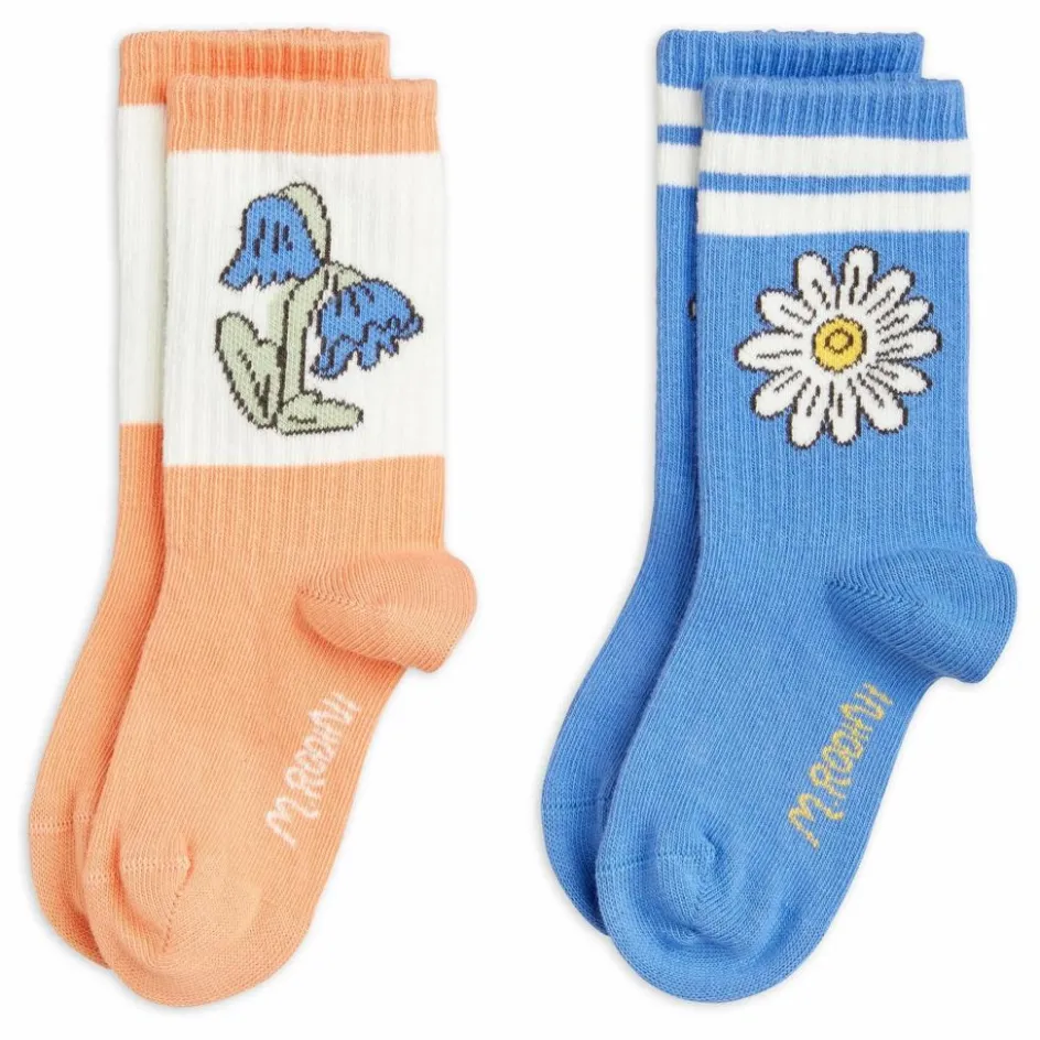 Enfant Mini Rodini Nuit, Sous-Vêtements|Pyjamas, Sous-Vêtements*Lot de 2 Paires de Chaussettes Fleurs Coton Bio |