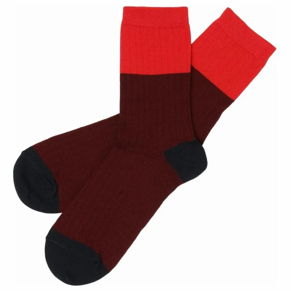 Best FUB Lot de 2 Paires de Chaussettes Color Block Laine - Collection Femme | Rouge foncé