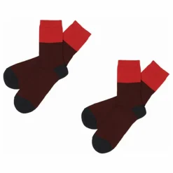 Best FUB Lot de 2 Paires de Chaussettes Color Block Laine - Collection Femme | Rouge foncé