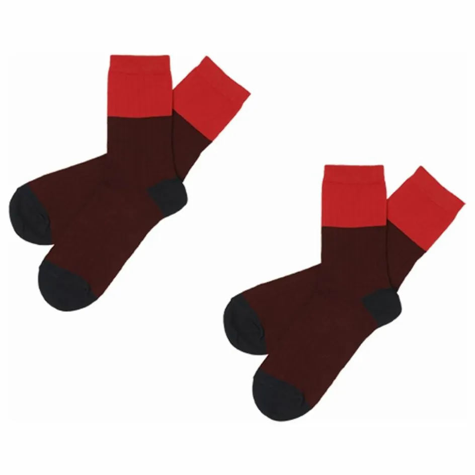 Best FUB Lot de 2 Paires de Chaussettes Color Block Laine - Collection Femme | Rouge foncé