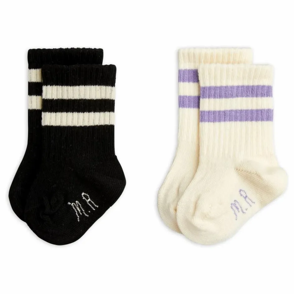 Discount Mini Rodini Lot de 2 Paires de Chaussettes Rayures Coton Bio | Ecru