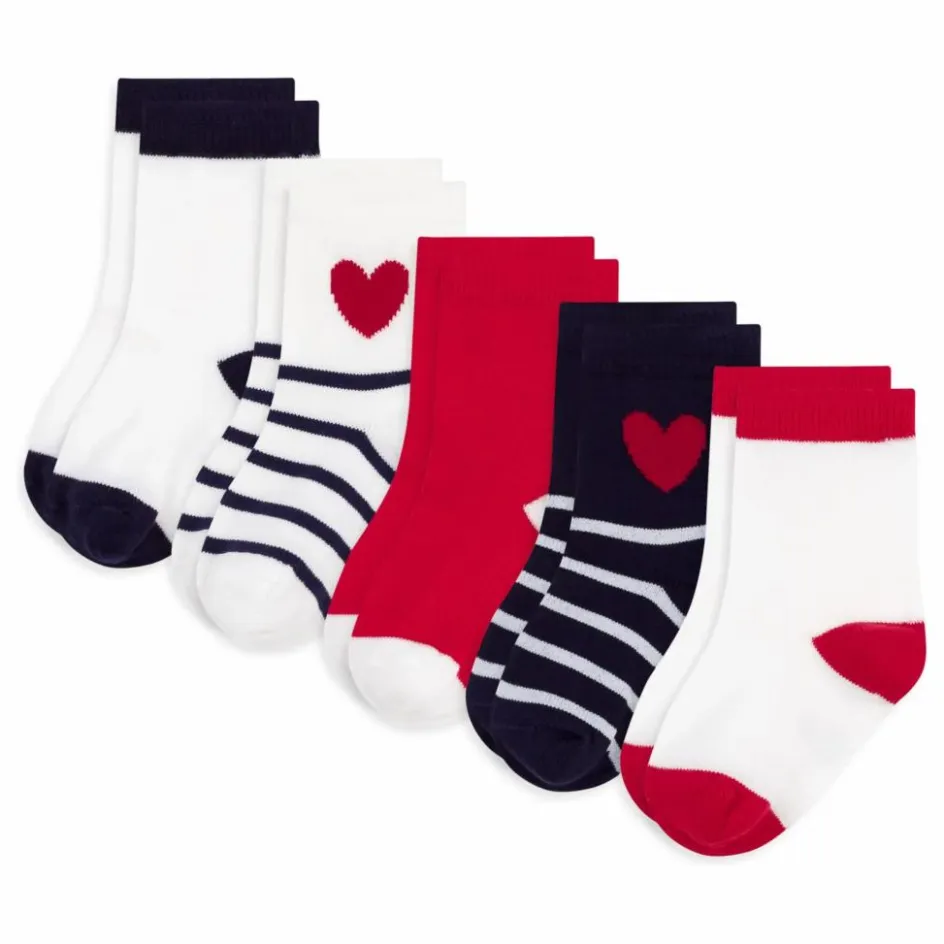 Petit Bateau Lot de 5 Paires de Chaussettes Rayées Cœurs ||Enfant Nuit, Sous-Vêtements|Nuit, Sous-Vêtements