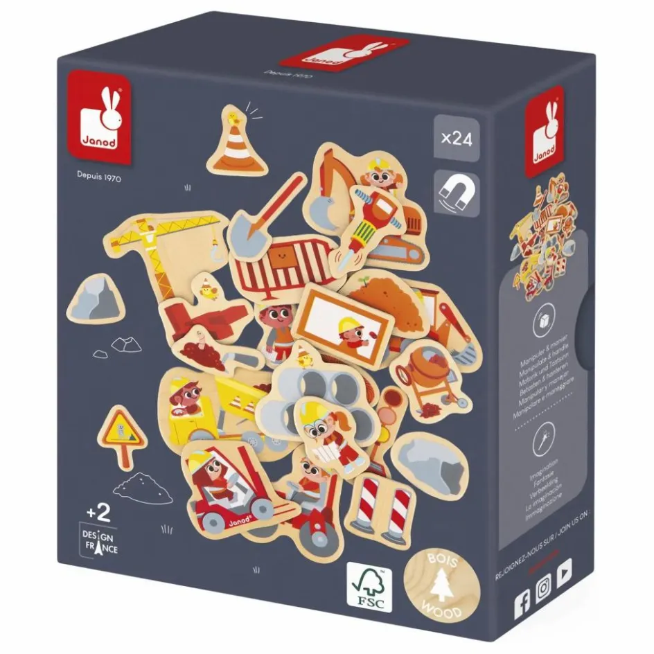 Clearance Janod Magnets - Engins de chantier - 24 pièces Multicolore