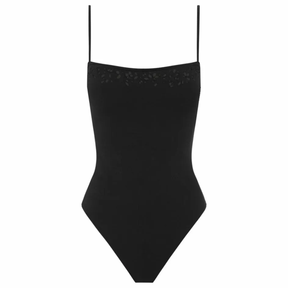Outlet Peony Maillot 1 Pièce Essential Memoir Brodé Fibres Recyclées | Noir