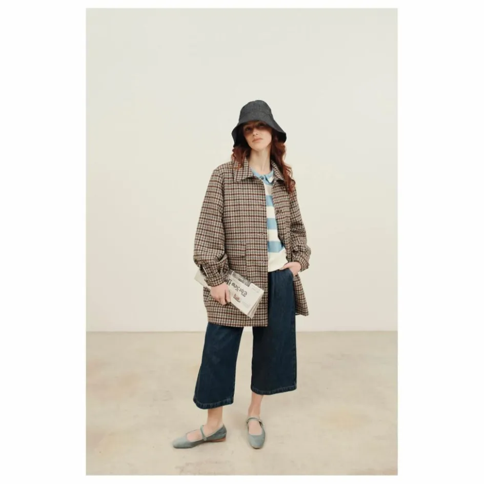 Femme Emile et Ida Manteaux, Parkas*Manteau Calvin Pied de Poule Laine |