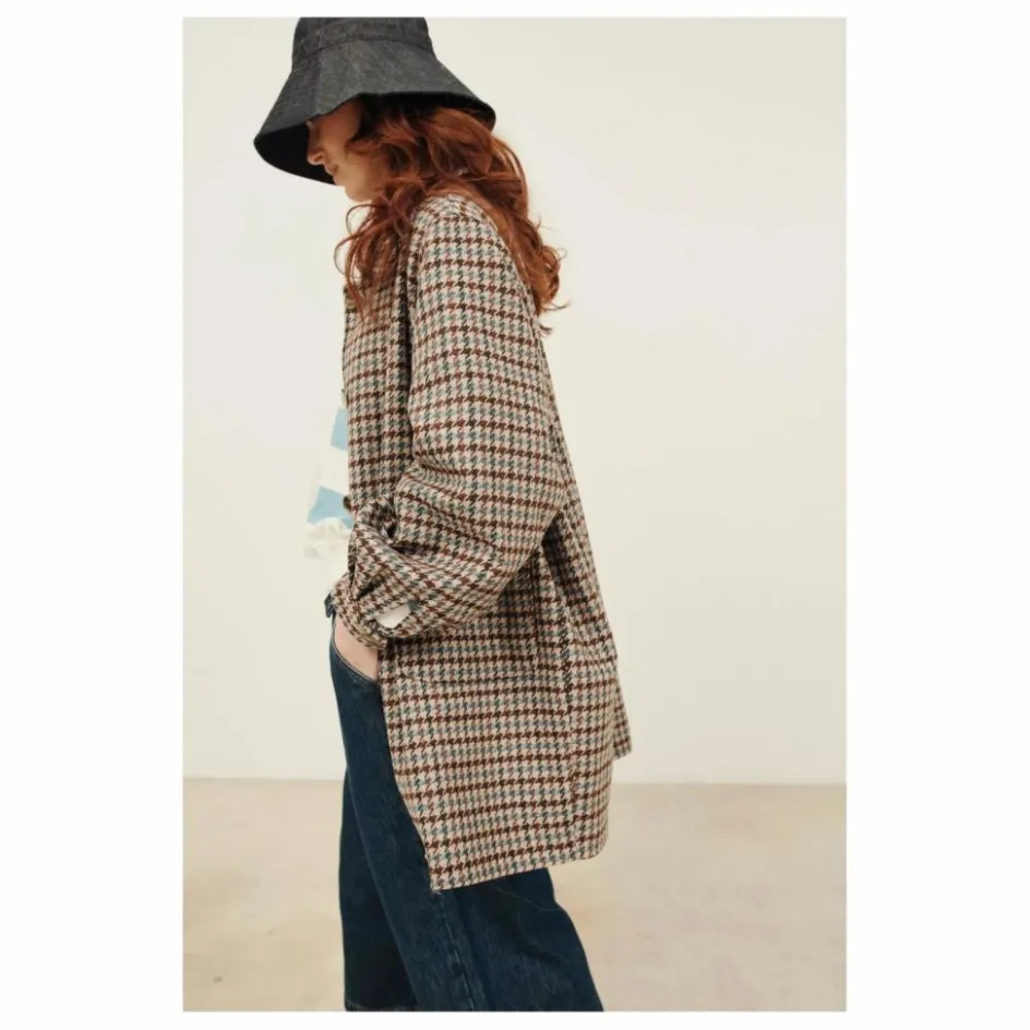 Femme Emile et Ida Manteaux, Parkas*Manteau Calvin Pied de Poule Laine |