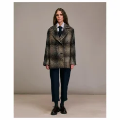 New Diega Manteau Maliro Pied de Coq Laine | Bleu marine