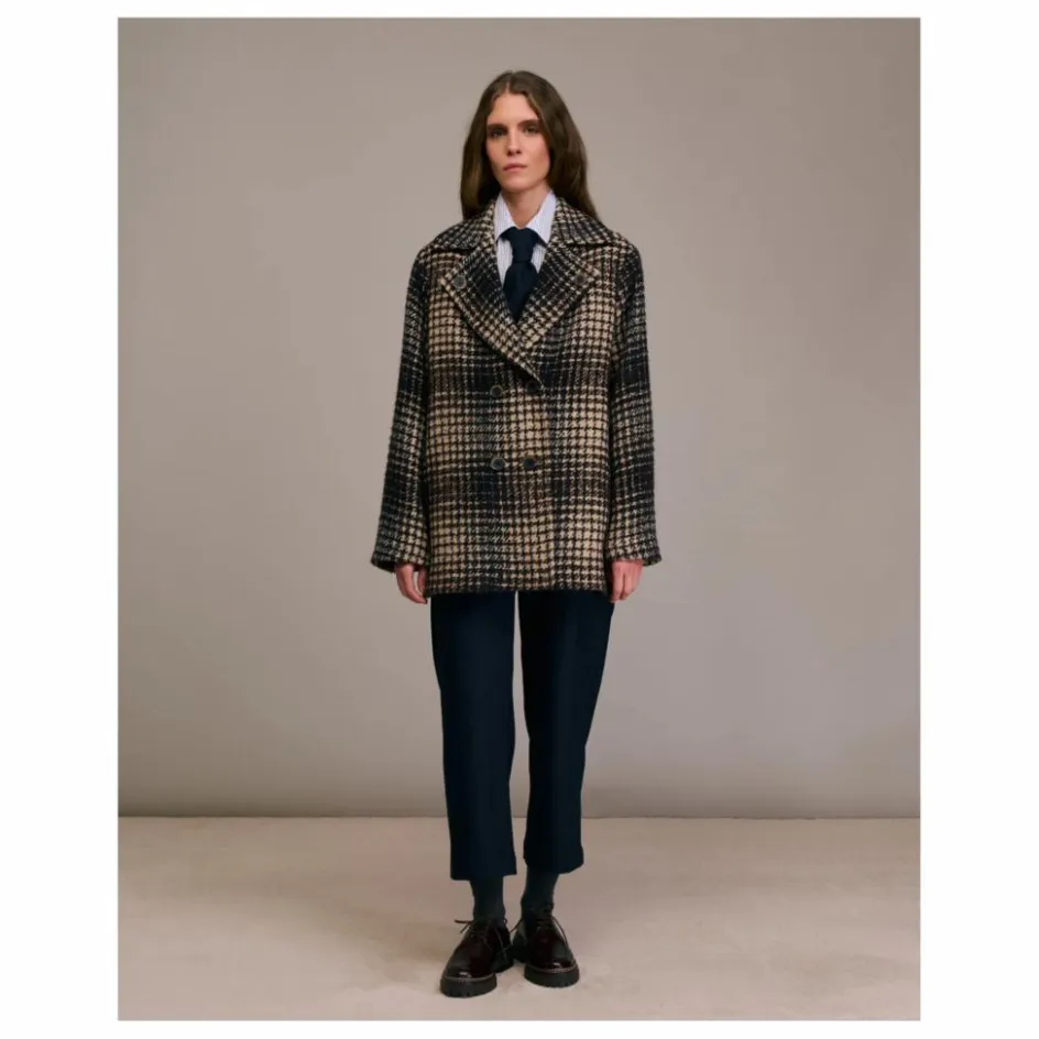 New Diega Manteau Maliro Pied de Coq Laine | Bleu marine