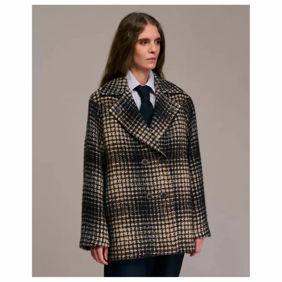New Diega Manteau Maliro Pied de Coq Laine | Bleu marine