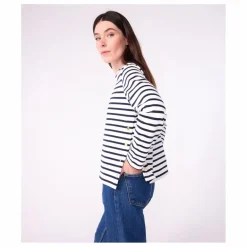 New Petit Bateau Marinière Col Bateau Coton Bio | Blanc