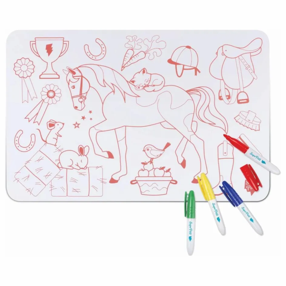 Clearance Superpetit Mini set de table à colorier Poney avec 4 feutres Multicolore
