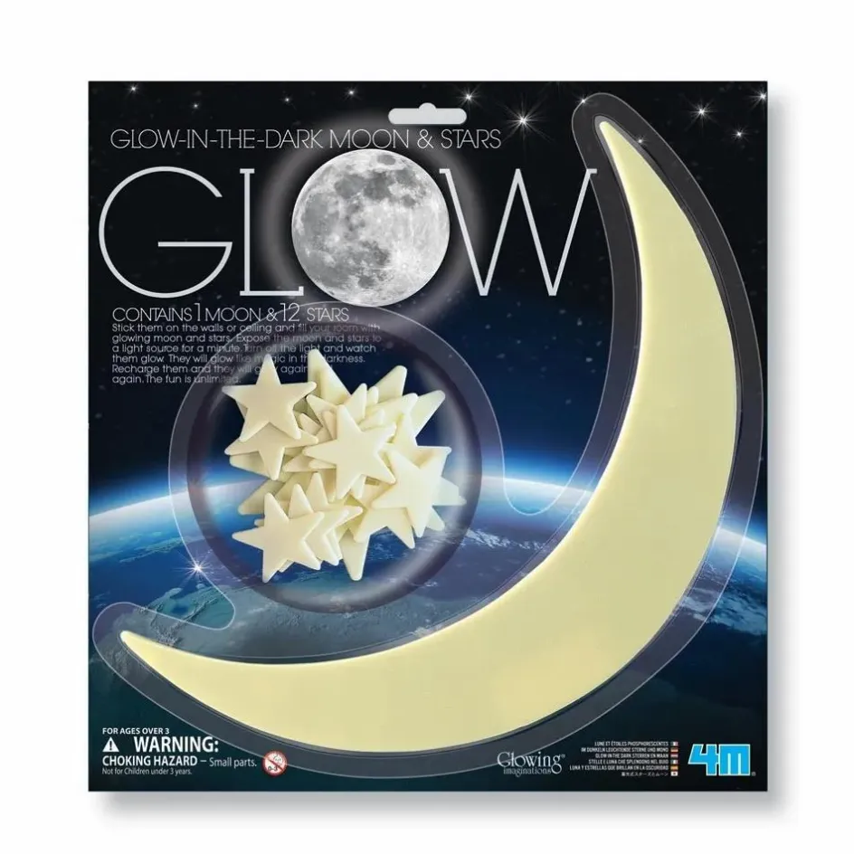 Sale 4M Pack autocollants Phosphorescents - Lune et étoiles Blanc