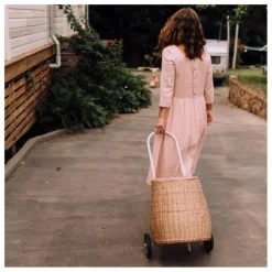 New Olli Ella Panier à roulettes adulte en rotin Luggy Naturel