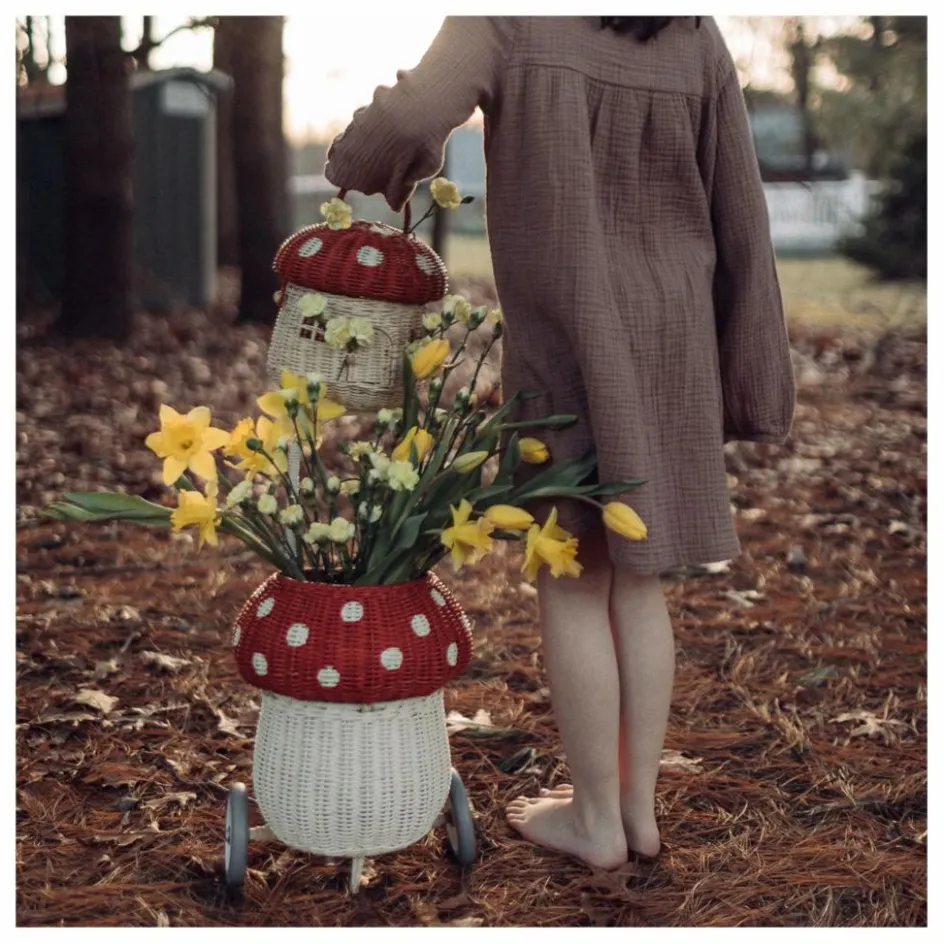 Sale Panier à roulettes en rotin Champignon | Enfant Rangements|Patères, Paniers Enfant