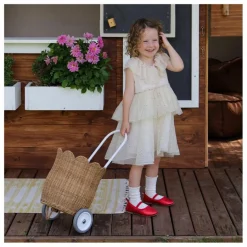 New Olli Ella Panier à roulettes en rotin Petal Naturel