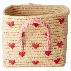 Outlet Rice Panier de rangement en raphia Cœurs Naturel