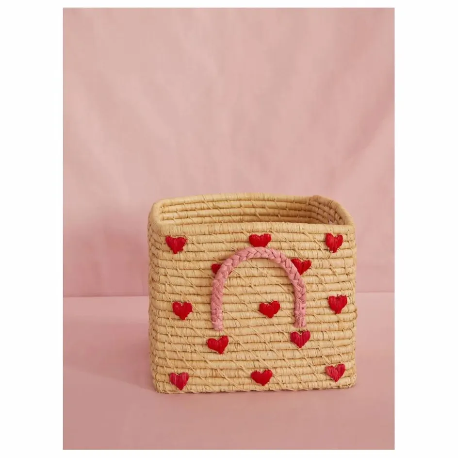 Outlet Rice Panier de rangement en raphia Cœurs Naturel