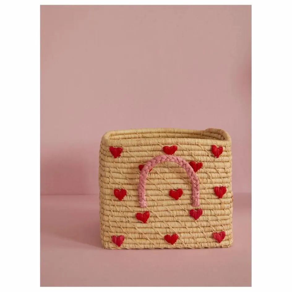 Outlet Rice Panier de rangement en raphia Cœurs Naturel