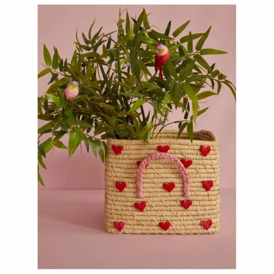 Outlet Rice Panier de rangement en raphia Cœurs Naturel