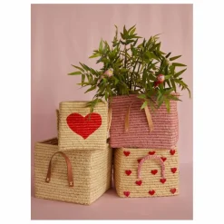 Outlet Rice Panier de rangement en raphia Cœurs Naturel