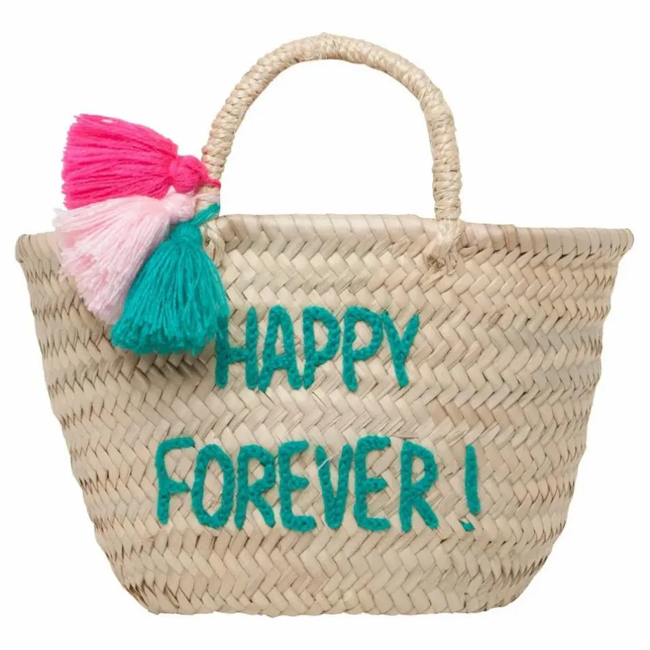 Online Rose in April Panier Pompon brodé Happy Forever Naturel