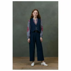 Best Louise Misha Pantalon Abuela Heringbone Laine - Collection Femme | Bleu marine