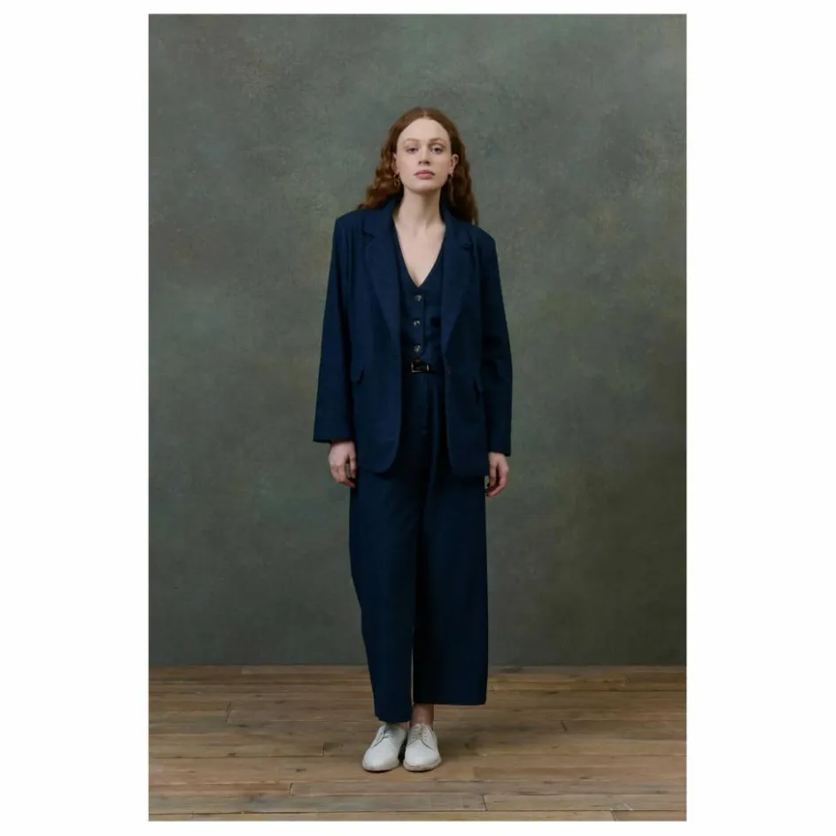 Best Louise Misha Pantalon Abuela Heringbone Laine - Collection Femme | Bleu marine