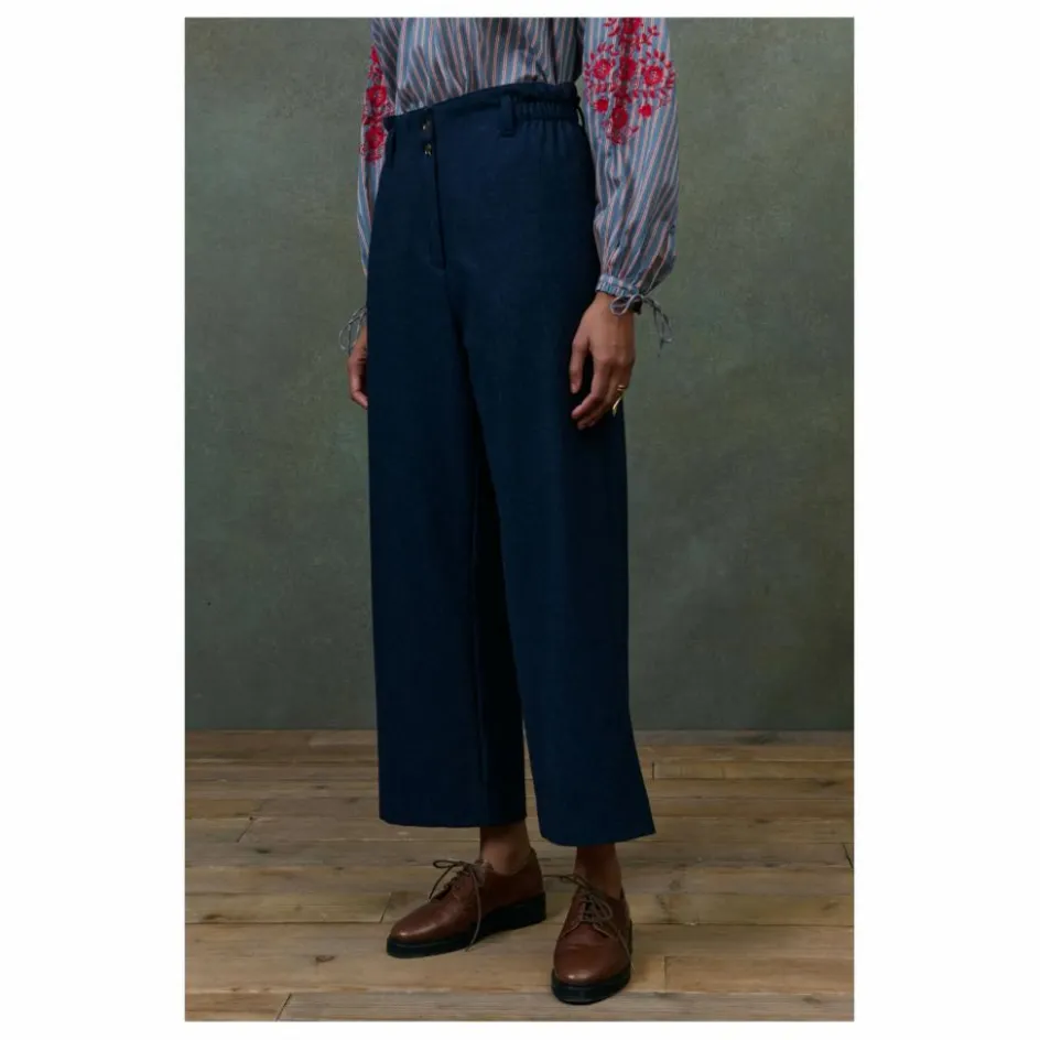 Best Louise Misha Pantalon Abuela Heringbone Laine - Collection Femme | Bleu marine