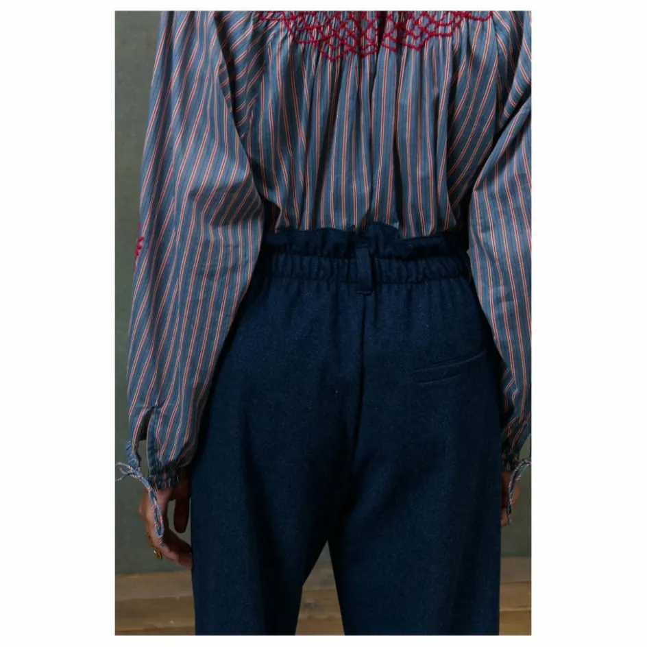 Best Louise Misha Pantalon Abuela Heringbone Laine - Collection Femme | Bleu marine