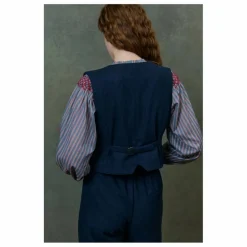 Best Louise Misha Pantalon Abuela Heringbone Laine - Collection Femme | Bleu marine