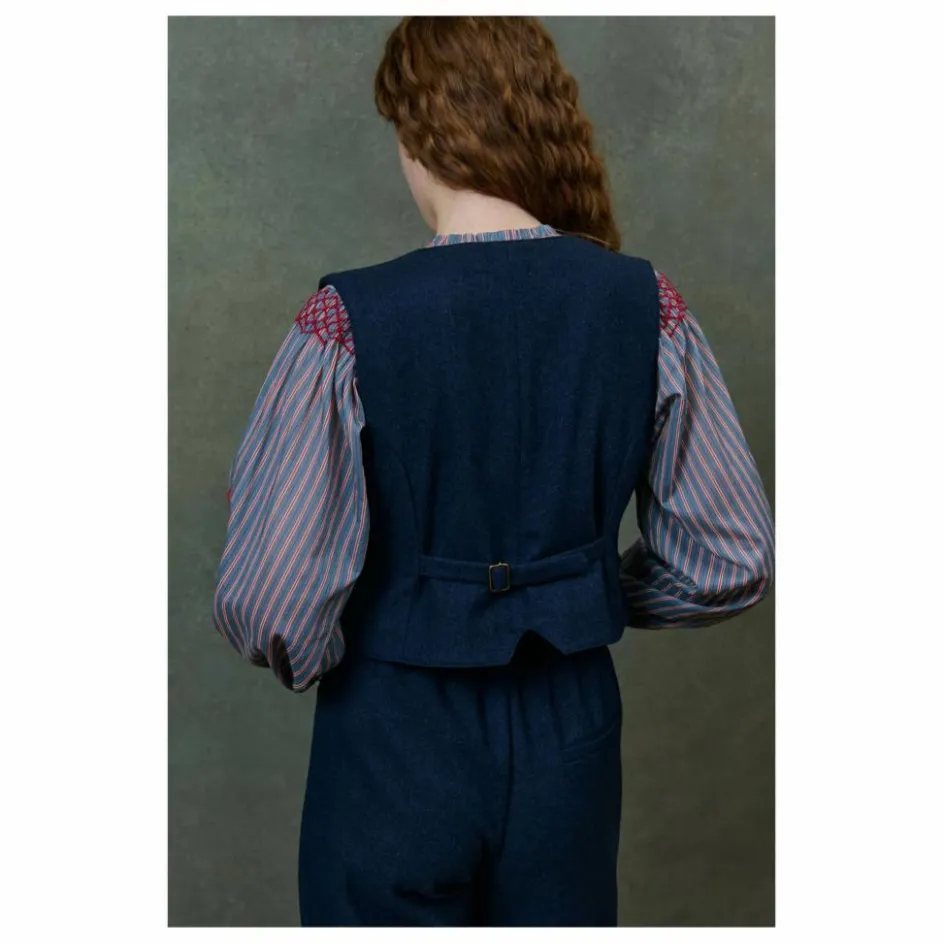 Best Louise Misha Pantalon Abuela Heringbone Laine - Collection Femme | Bleu marine