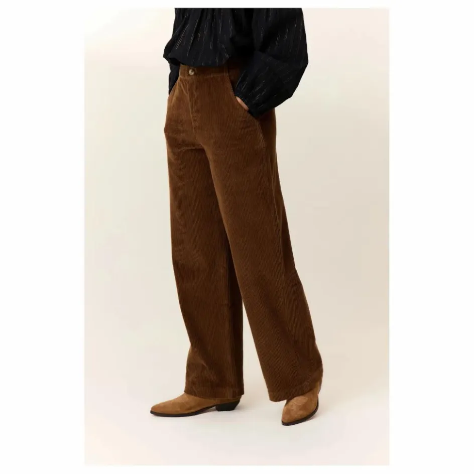 Discount Leon & Harper Pantalon Pamira Velours Côtelé Coton Bio | Marron
