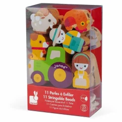 Janod Perles à enfiler en bois Ferme - Set de 11| Jouets D'Éveil