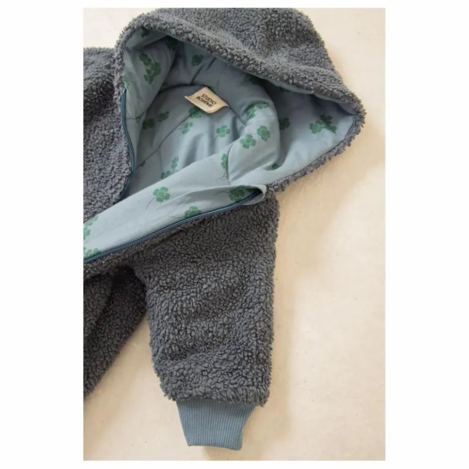 New Studio Bohème Pilote Façon Sherpa Pacha Trèfles Coton Bio | Bleu gris