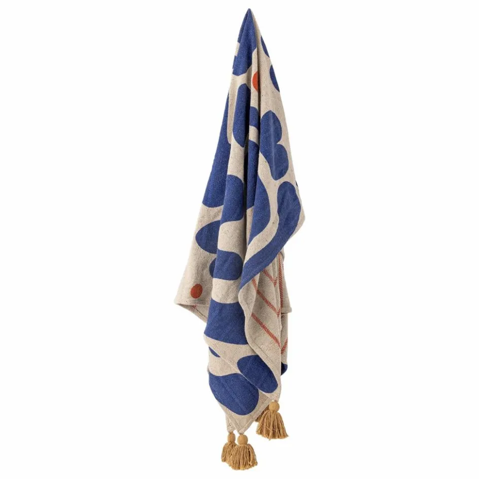 Sale Bloomingville Plaid en coton recyclé Eviaya | Bleu
