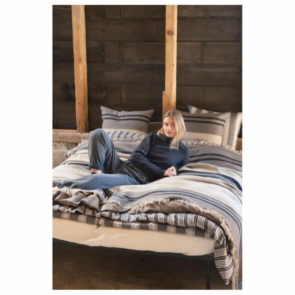 Hot Plaid en lin Black House Stripe | Linge De Lit