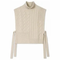 Femme Bompard Pulls, Gilets*Plastron Long Ceinturé Torsades et Côtes Cachemire |