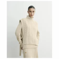 Femme Bompard Pulls, Gilets*Plastron Long Ceinturé Torsades et Côtes Cachemire |