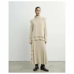 Femme Bompard Pulls, Gilets*Plastron Long Ceinturé Torsades et Côtes Cachemire |
