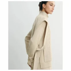 Femme Bompard Pulls, Gilets*Plastron Long Ceinturé Torsades et Côtes Cachemire |