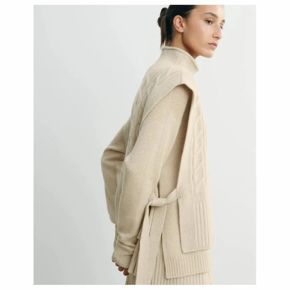 Femme Bompard Pulls, Gilets*Plastron Long Ceinturé Torsades et Côtes Cachemire |