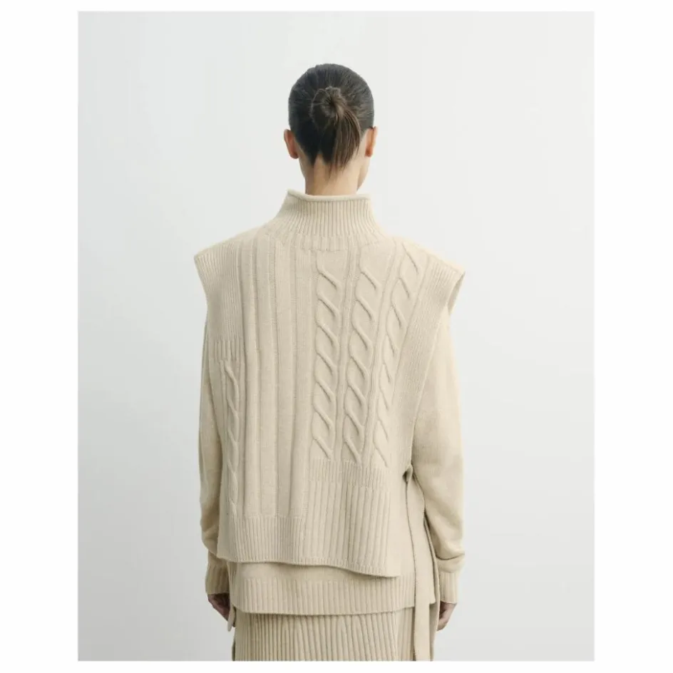 Femme Bompard Pulls, Gilets*Plastron Long Ceinturé Torsades et Côtes Cachemire |
