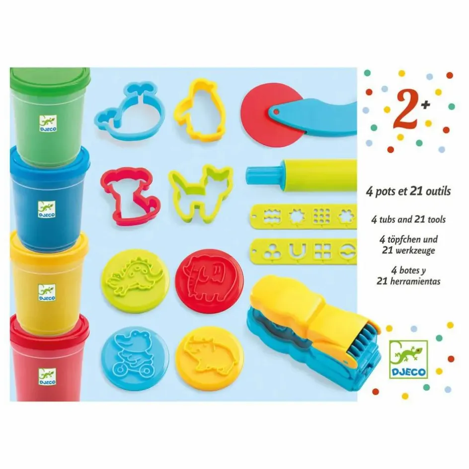 Outlet Djeco Pâte à modeler 4 pots et 21 outils Multicolore