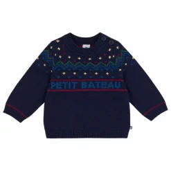 Outlet Petit Bateau Pull Bords-Côtes Jacquard Laine | Bleu nuit