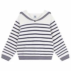 Discount Petit Bateau Pull Col Marin Rayé Coton Bio | Blanc