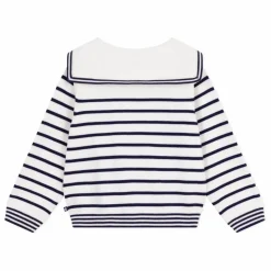 Discount Petit Bateau Pull Col Marin Rayé Coton Bio | Blanc