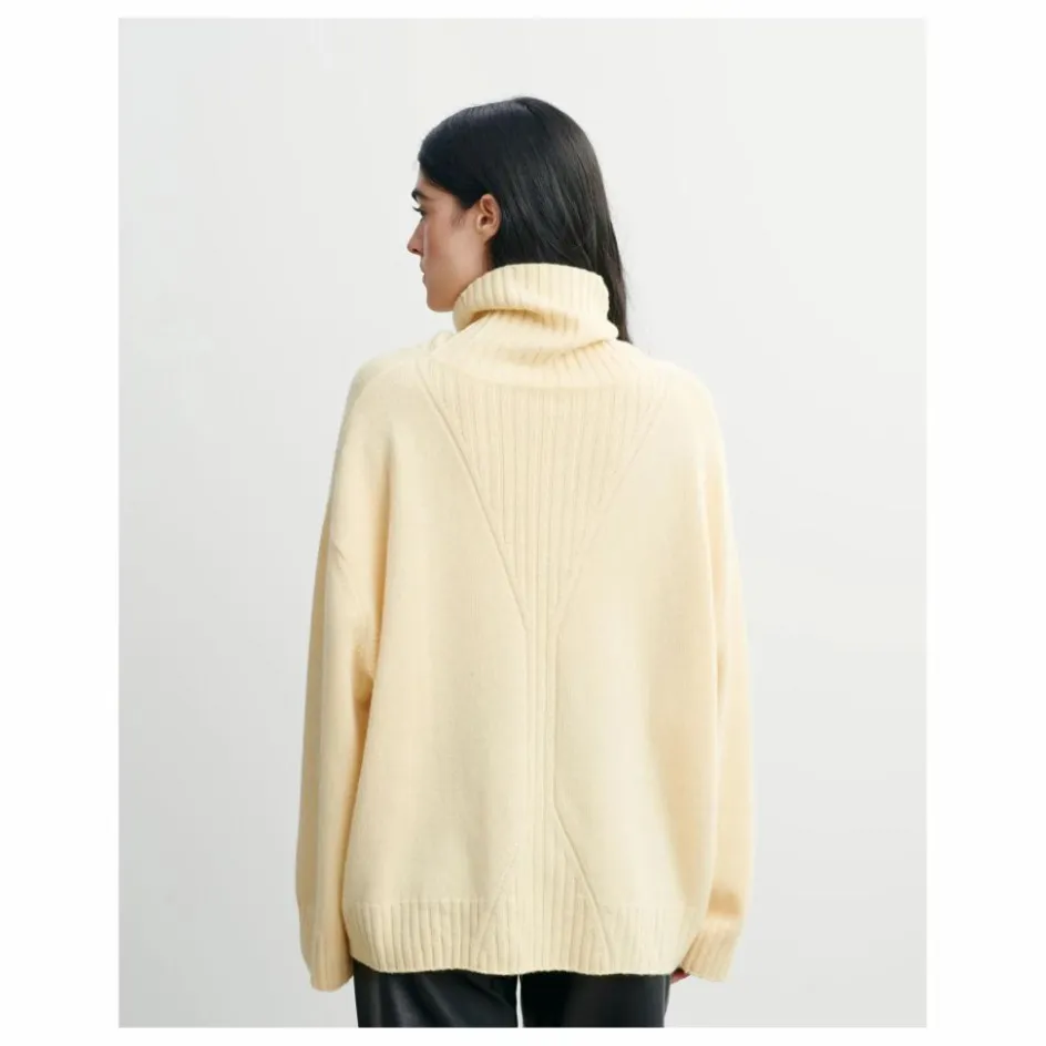 Bompard Pull Col Roulé Oversize Côtes Cachemire | Jaune pâle