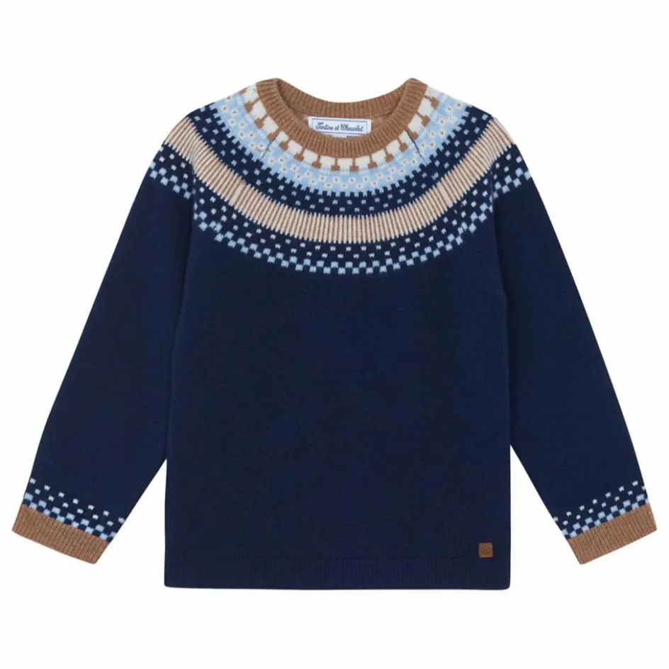 Hot Tartine et Chocolat Pull Jacquard Laine | Bleu marine