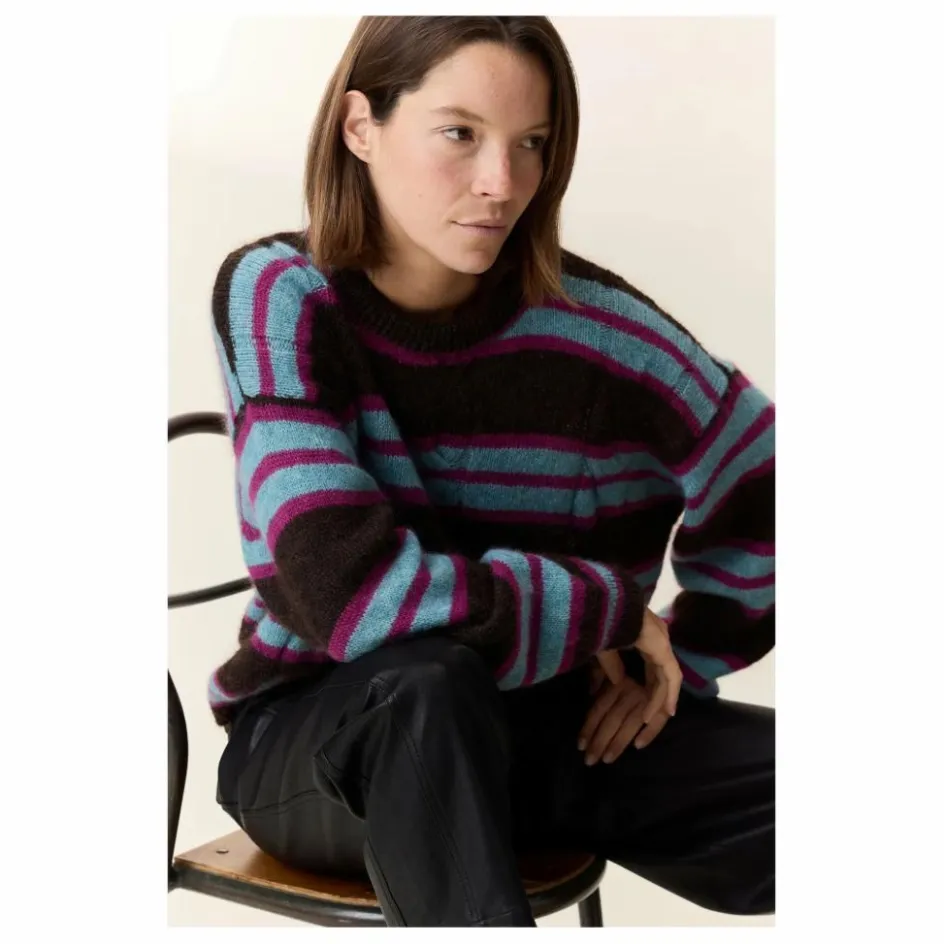 Sale Leon & Harper Pull Moove Rayé Super Kid Mohair | Marron