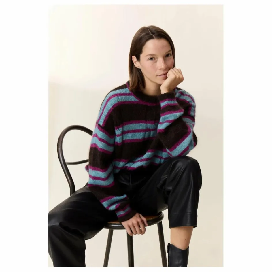 Sale Leon & Harper Pull Moove Rayé Super Kid Mohair | Marron